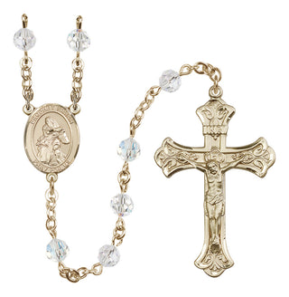 14 Karat Gold 6mm Austrian Crystal Saint Isaiah Rosary in Crystal