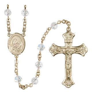14 Karat Gold 6mm Austrian Crystal Saint Bernard of Montjoux Rosary in Crystal