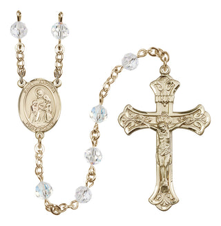 14 Karat Gold 6mm Austrian Crystal Saint Angela Merici Rosary in Crystal