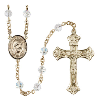 14 Karat Gold 6mm Austrian Crystal Saint Teresa of Calcutta Rosary in Crystal