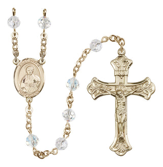 14 Karat Gold 6mm Austrian Crystal Saint Pius X Rosary in Crystal