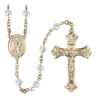 14 Karat Gold 6mm Austrian Crystal Saint Roch Rosary in Crystal