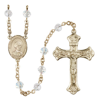 14 Karat Gold 6mm Austrian Crystal Saint Louis Marie de Montfort Rosary in Crystal