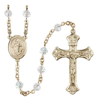 14 Karat Gold 6mm Austrian Crystal Saint Clement Rosary in Crystal