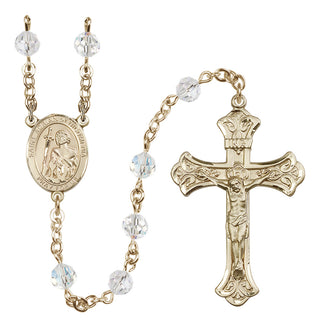 14 Karat Gold 6mm Austrian Crystal Saint Adrian of Nicomedia Rosary in Crystal