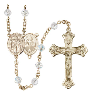 14 Karat Gold 6mm Austrian Crystal Divine Mercy Rosary in Crystal