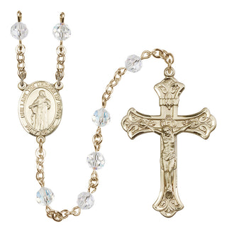 14 Karat Gold 6mm Austrian Crystal Our Lady the Undoer of Knots Rosary in Crystal