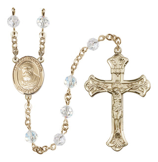 14 Karat Gold 6mm Austrian Crystal Saint Daniel Comboni Rosary in Crystal