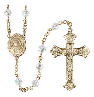 14 Karat Gold 6mm Austrian Crystal Saint Alphonsa of India Rosary in Crystal
