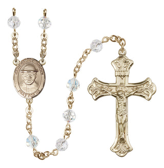 14 Karat Gold 6mm Austrian Crystal Saint Damien of Molokai Rosary in Crystal