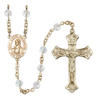 14 Karat Gold 6mm Austrian Crystal Saint Kateri Tekakwitha Rosary in Crystal