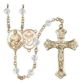 14 Karat Gold 6mm Austrian Crystal Pope Francis Rosary in Crystal