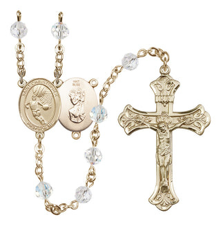 14 Karat Gold 6mm Austrian Crystal Saint Christopher/Basketball Rosary in Crystal