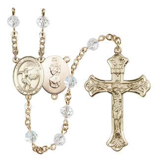 14 Karat Gold 6mm Austrian Crystal Saint Christopher/Soccer Rosary in Crystal