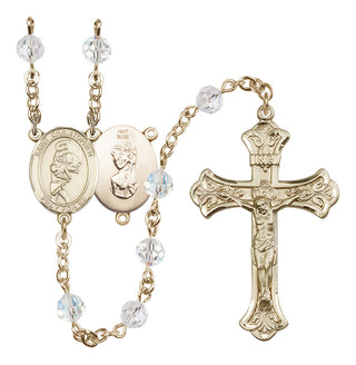 14 Karat Gold 6mm Austrian Crystal Saint Christopher/Softball Rosary in Crystal