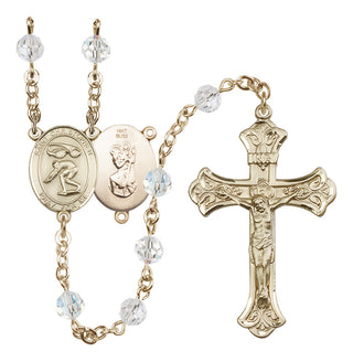 14 Karat Gold 6mm Austrian Crystal Saint Christopher/Swimming Rosary in Crystal