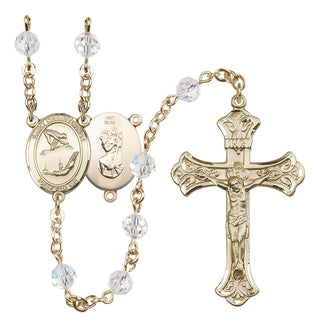 14 Karat Gold 6mm Austrian Crystal Saint Christopher/Gymnastics Rosary in Crystal