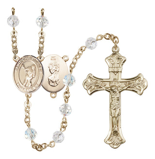 14 Karat Gold 6mm Austrian Crystal Saint Christopher/Lacrosse Rosary in Crystal