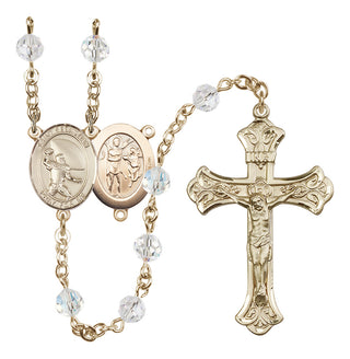 14 Karat Gold 6mm Austrian Crystal Saint Sebastian / Football Rosary in Crystal