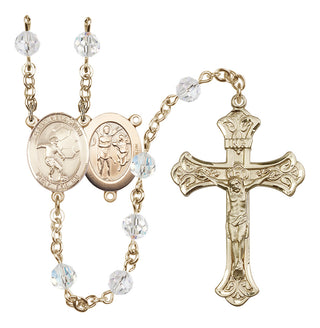 14 Karat Gold 6mm Austrian Crystal Saint Sebastian / Soccer Rosary in Crystal