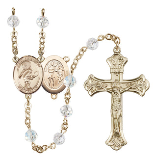 14 Karat Gold 6mm Austrian Crystal Saint Sebastian / Tennis Rosary in Crystal