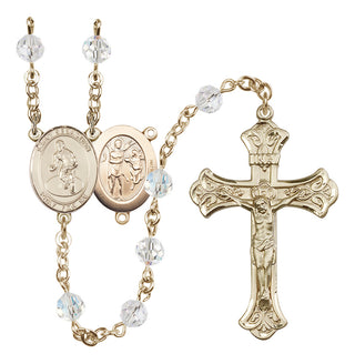 14 Karat Gold 6mm Austrian Crystal Saint Sebastian/Wrestling Rosary in Crystal
