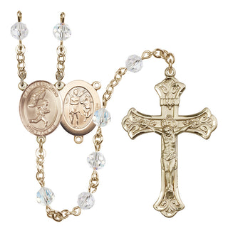 14 Karat Gold 6mm Austrian Crystal Saint Sebastian /Track&Field-Men Rosary in Crystal