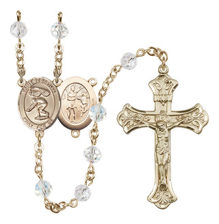 14 Karat Gold 6mm Austrian Crystal Saint Sebastian/Swimming Rosary in Crystal