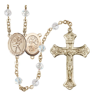 14 Karat Gold 6mm Austrian Crystal Saint Sebastian / Dance Rosary in Crystal