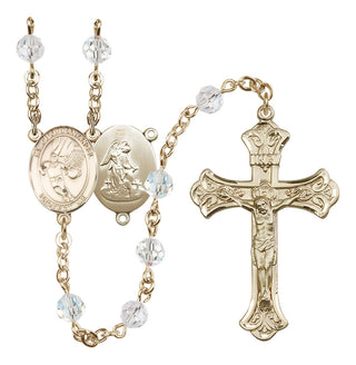 14 Karat Gold 6mm Austrian Crystal Guardian Angel/Basketball Rosary in Crystal