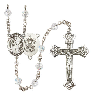Sterling Silver 6mm Austrian Crystal Saint Brendan the Navigator/Navy Rosary in Crystal