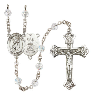 Sterling Silver 6mm Saint Christopher / Air Force Rosary