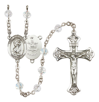 Sterling Silver 6mm Austrian Crystal Saint Christopher / Army Rosary in Crystal