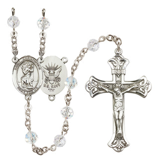 Sterling Silver 6mm Austrian Crystal Saint Christopher / Navy Rosary in Crystal