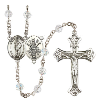 Sterling Silver 6mm Austrian Crystal Saint Florian/Firefighter Rosary in Crystal