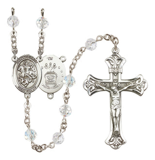 Sterling Silver 6mm Austrian Crystal Saint George / Air Force Rosary in Crystal