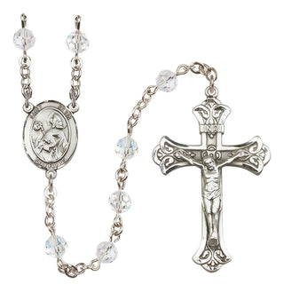 Sterling Silver 6mm Austrian Crystal Saint Kevin Rosary in Crystal