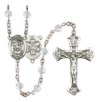 Sterling Silver 6mm Austrian Crystal Saint Michael / EMT Rosary in Crystal