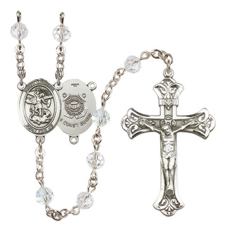 Sterling Silver 6mm Austrian Crystal Saint Michael / Coast Guard Rosary in Crystal