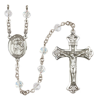 Sterling Silver 6mm Austrian Crystal Saint Sebastian Rosary in Crystal