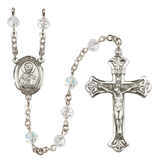 Sterling Silver 6mm Austrian Crystal Saint Timothy Rosary in Crystal
