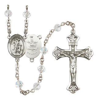 Sterling Silver 6mm Austrian Crystal Guardian Angel / Army Rosary in Crystal