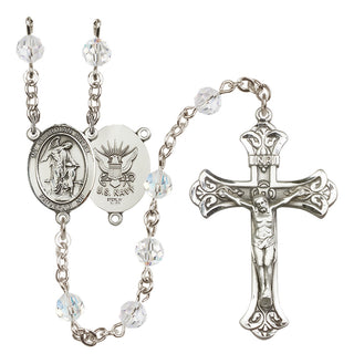 Sterling Silver 6mm Austrian Crystal Guardian Angel / Navy Rosary in Crystal