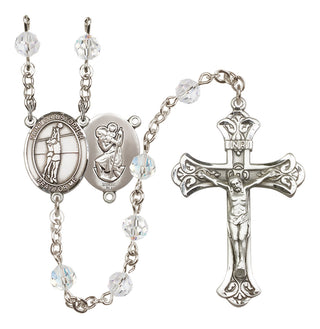 Sterling Silver 6mm Austrian Crystal Saint Christopher/Volleyball Rosary in Crystal