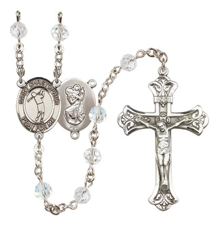 Sterling Silver 6mm Austrian Crystal Saint Christopher/Golf Rosary in Crystal