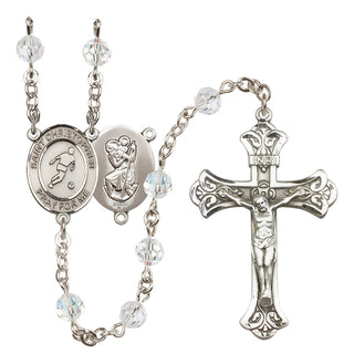 Sterling Silver 6mm Austrian Crystal Saint Christopher/Soccer Rosary in Crystal