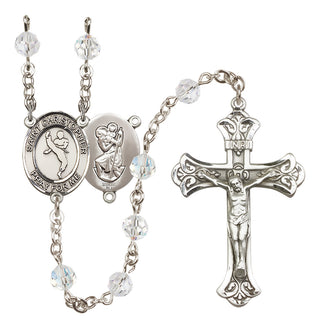 Sterling Silver 6mm Austrian Crystal Saint Christopher/Martial Arts Rosary in Crystal