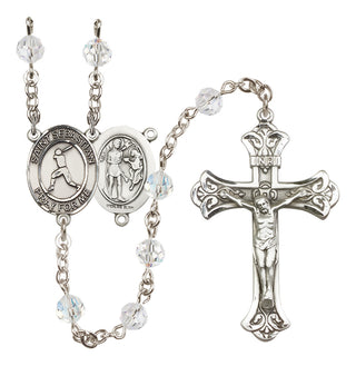 Sterling Silver 6mm Austrian Crystal Saint Sebastian/Baseball Rosary in Crystal