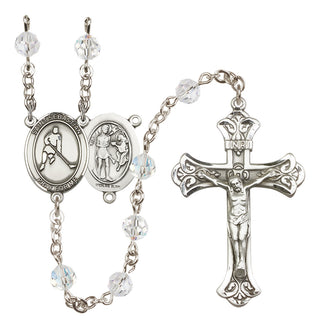 Sterling Silver 6mm Austrian Crystal Saint Sebastian/Ice Hockey Rosary in Crystal