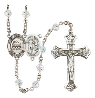 Sterling Silver 6mm Austrian Crystal Saint Sebastian/Swimming Rosary in Crystal